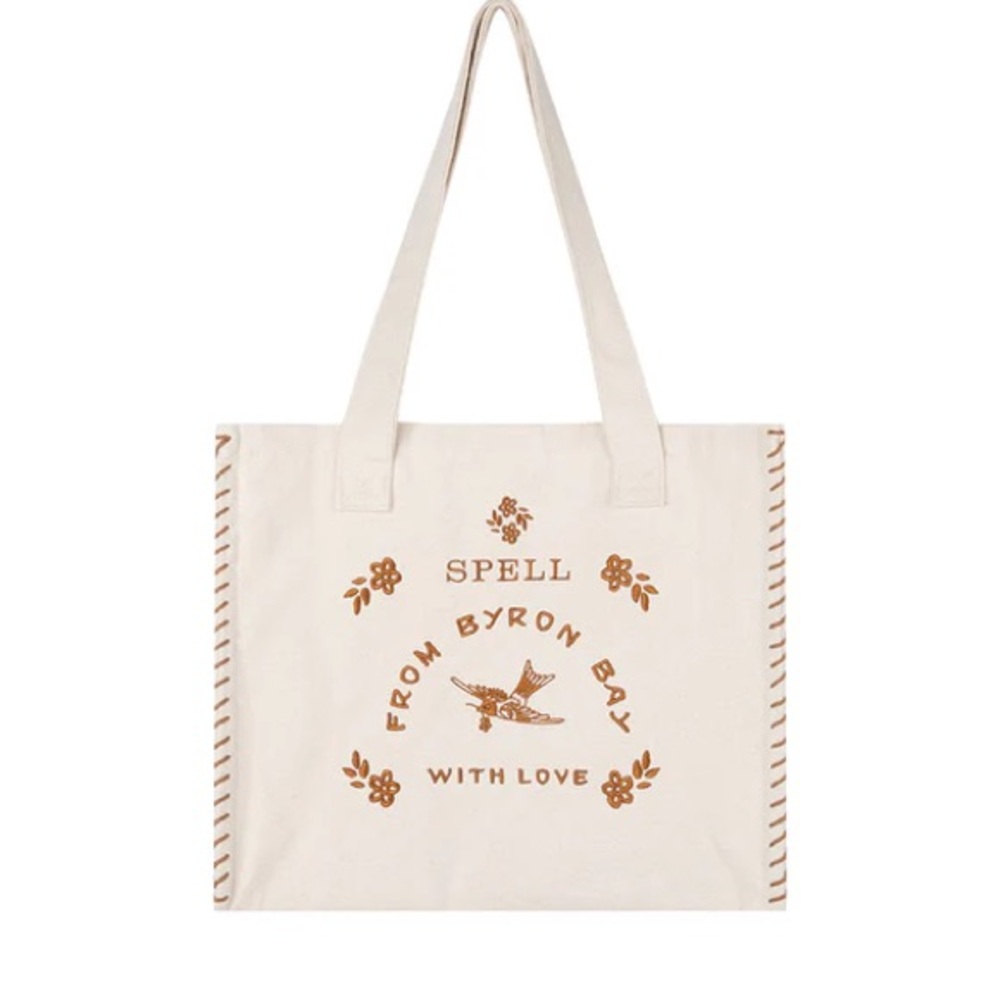 Spell Byron Bay Cream Canvas Tote Bag with Brown Print (SOLD OUT ONLINE)